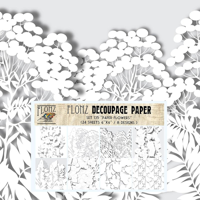 Decoupage Paper Pack (24 Sheets 6"x6") Paper Flowers # Vintage Styled Pattern Paper for Decoupage, Craft and Scrapbooking